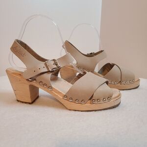 Lotta's Lotta From Stockholm Wood Leather Swedish Clog Sandals Size 39